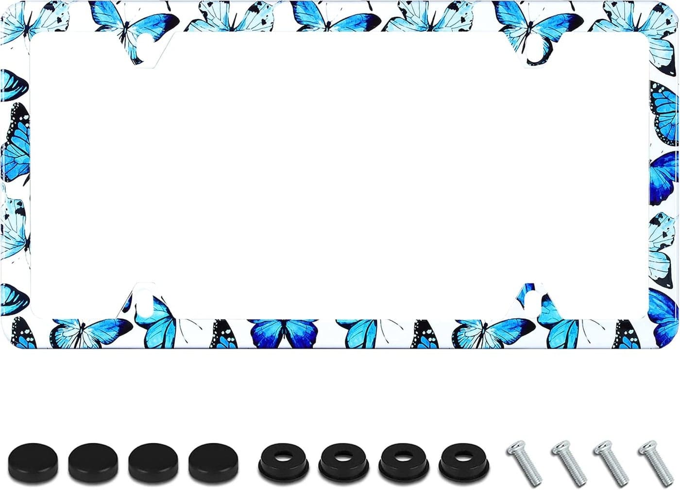 UNINDREM Blue Butterfly Print License Plate Frame - Stainless Steel, Rust-Proof, with Screws