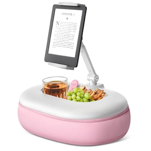 HUMANCOZY Beanbag Tablet Stand Raises Screen Height, Hands Free Reading Holder, Featuring Snack Bowl and Detachable Base for Cozy Reading in Bed or Couch, Compatible for Kindle, iPad, eBook,Pink
