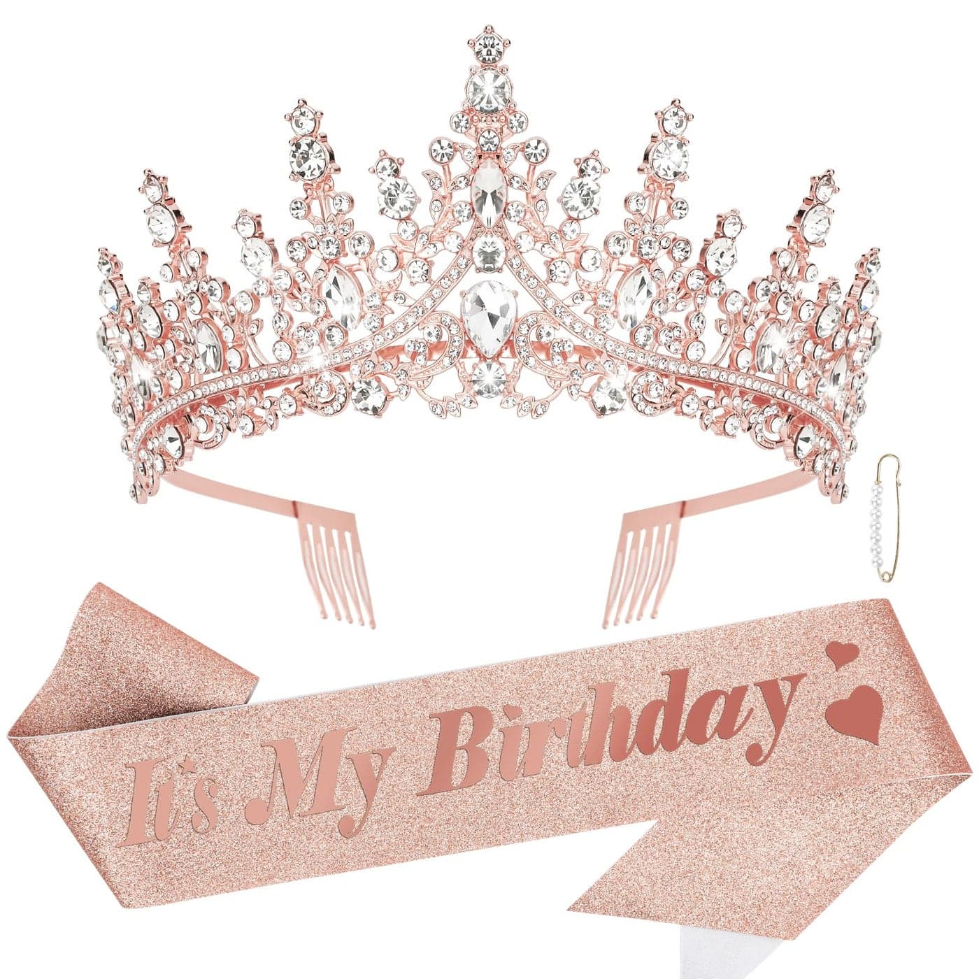CURASA Rose Gold Birthday Sash and Crown Adult Womens Glitter Its My Birthday Tiara for Girls Party Favors Gifts