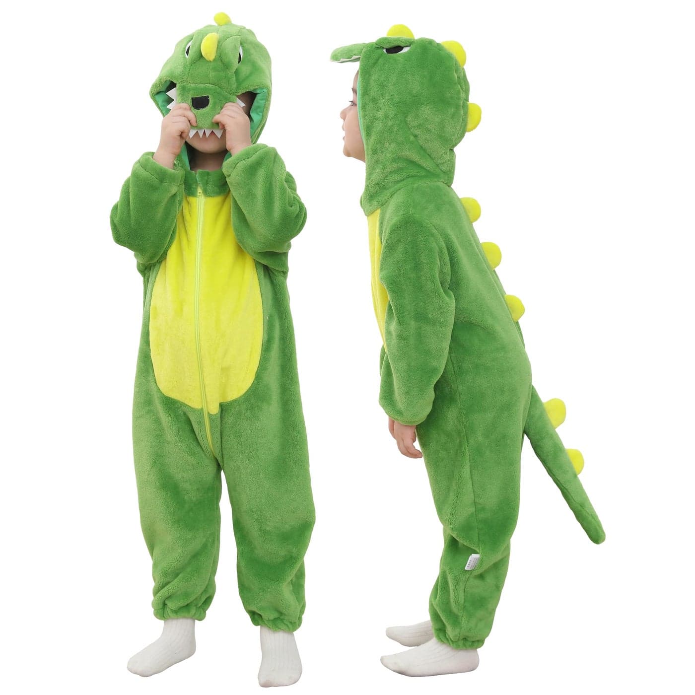 TONWHAR Kids And Toddlers Infant Tiger Dinosaur Animal Fancy Dress Costume Outfit Hooded Romper Jumpsuit 13 MonthsHeight2023Green Dinosaur