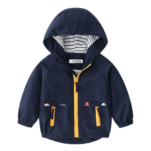 Volunboy Toddler Boys Navy Hooded Jacket Lightweight Windbreaker Coats Spring Boy Zip Up Long Sleeve Windproof Outwear 3-4T