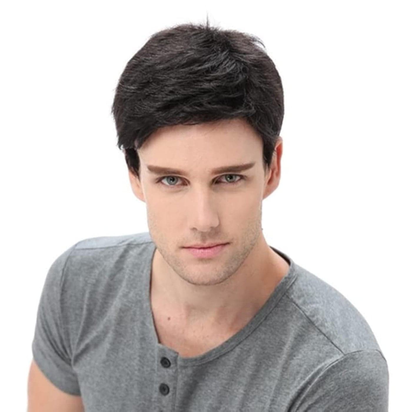 SEVENCOLORS Mens Black Wigs Short Straight Natural Hair Wigs for Men Synthetic Cosplay Costume Halloween Wig Handsome Black Male Wigs