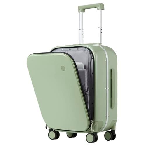 mixi Carry On Luggage, 20'' Suitcase with Front Laptop Pocket, Travel Rolling Luggage Aluminum Frame PC Hardside with Spinner Wheels & TSA Lock and Cover - Avocado Green