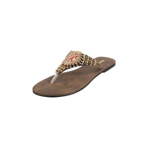 Mochi Women Brown Embellished Glamour Comfortable Casual Slippers UK/5 EU/38 (32-827)