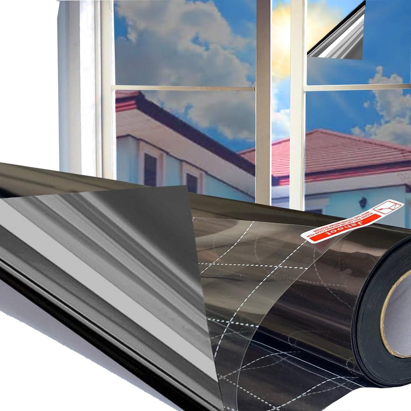 Jahoot One Way Window Privacy Film with Grids for Easy Apply Window Tint for Home UV Sun Blocking Heat Control NonAdhesive Tinting Film House Office Daytime Privacy SilverBlack 177 X 787