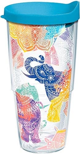 Tervis Mehndi Elephants Tumbler with Wrap and Turquoise Lid 24oz, Clear