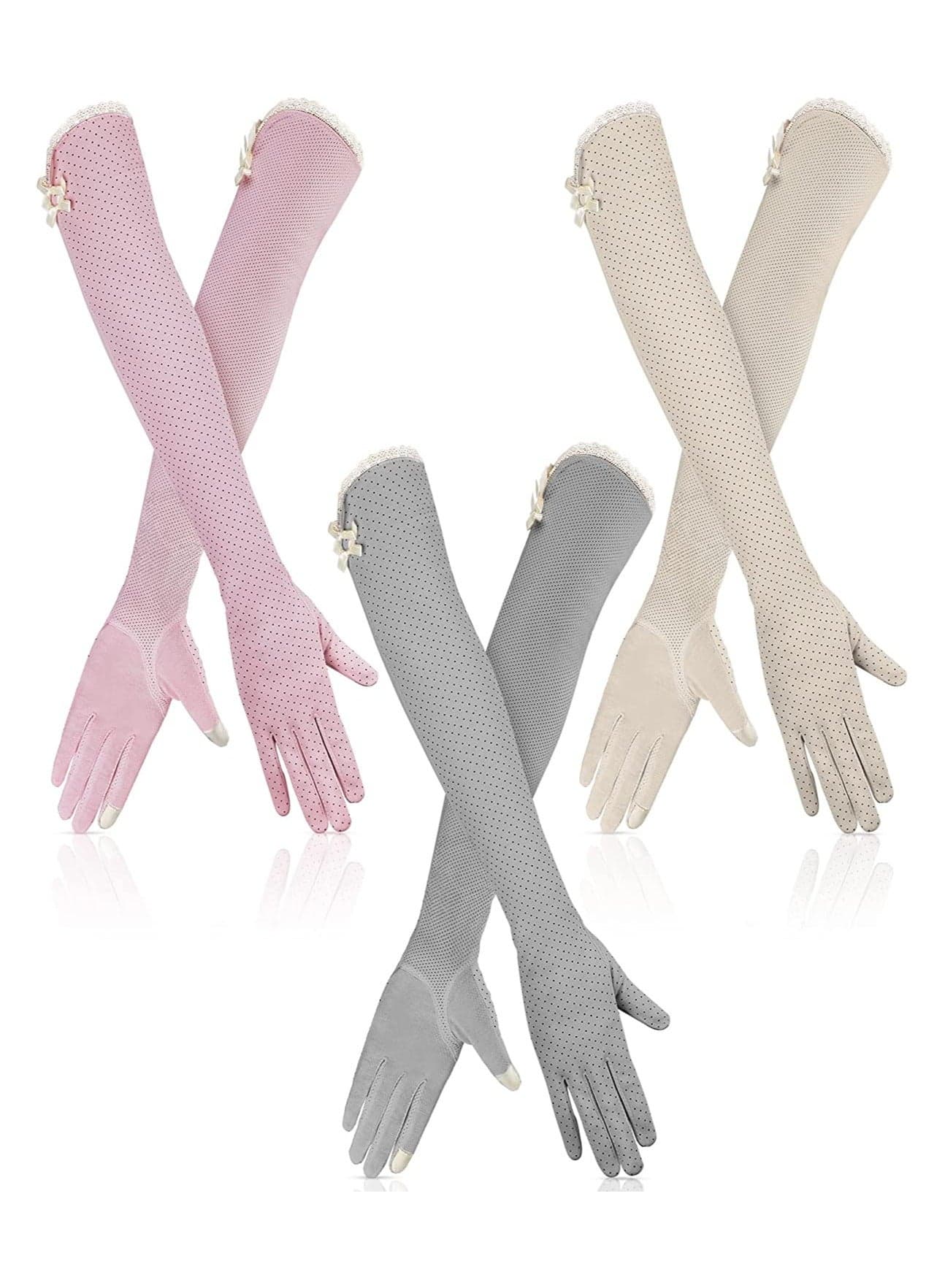SYOSI UV Long Sunblock Gloves, Women's Driving Non Slip Full Finger Arm Sun Protective, for Outdoor Sports, 3 Pairs