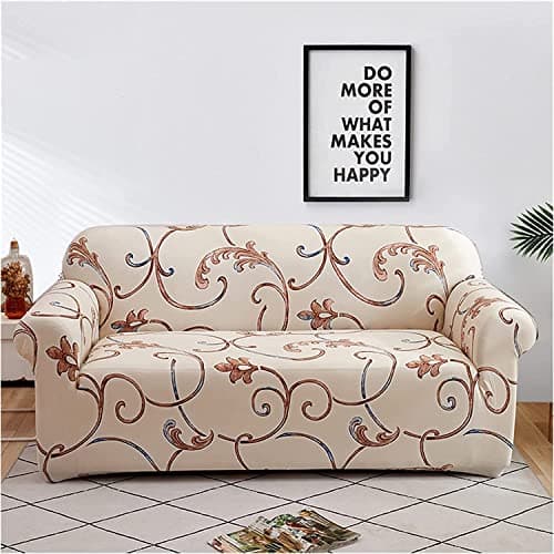 House of Quirk Universal Triple Seater Sofa Cover Big Elasticity Cover for Couch Flexible Stretch Sofa Slipcover (Beige Orchidstem, 185-230cm)