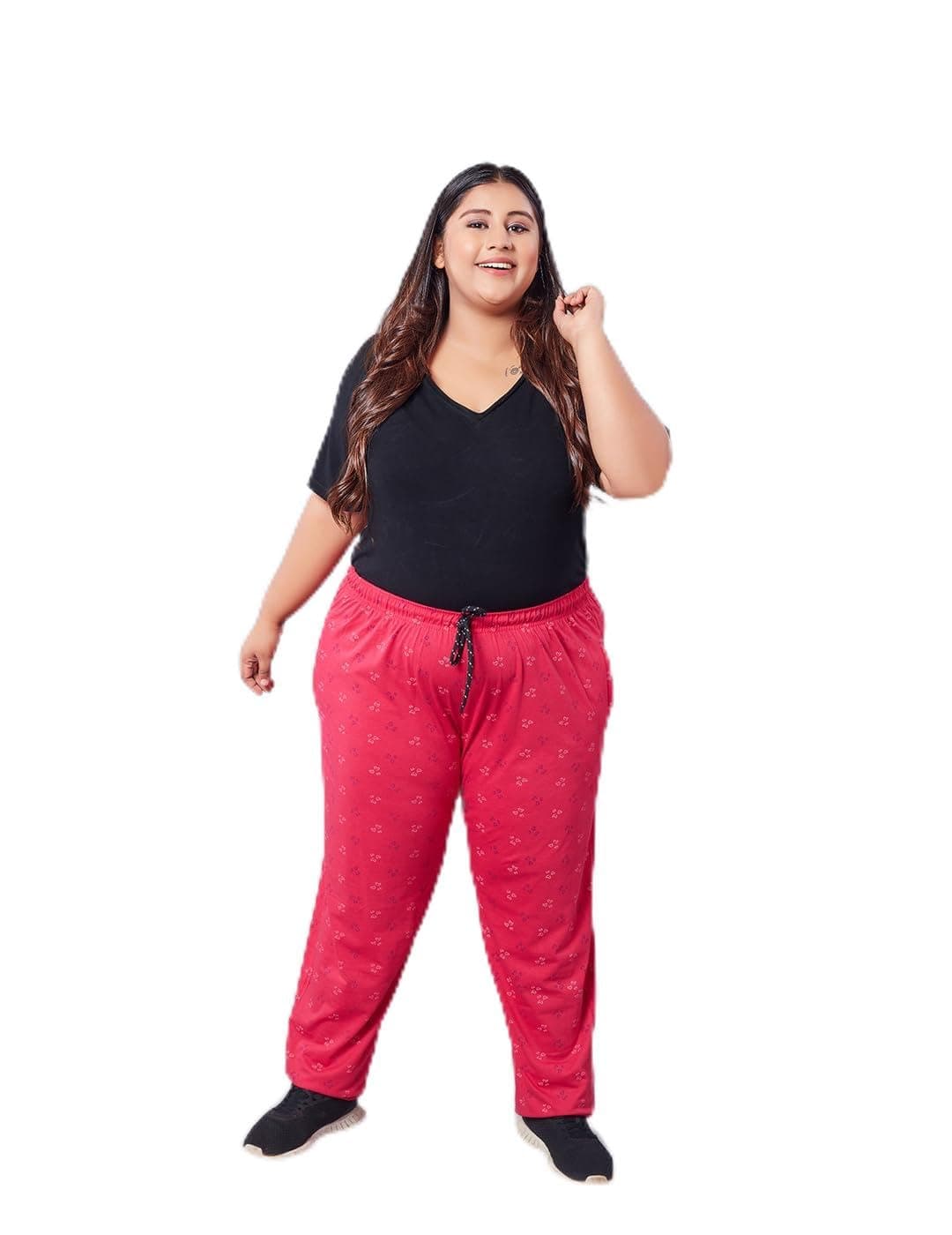 CUPID Women Plus Size Regular Fit Cotton Mid Rise Joggers (7000 Pink Printed Lower 6XL_Pink_6XL)