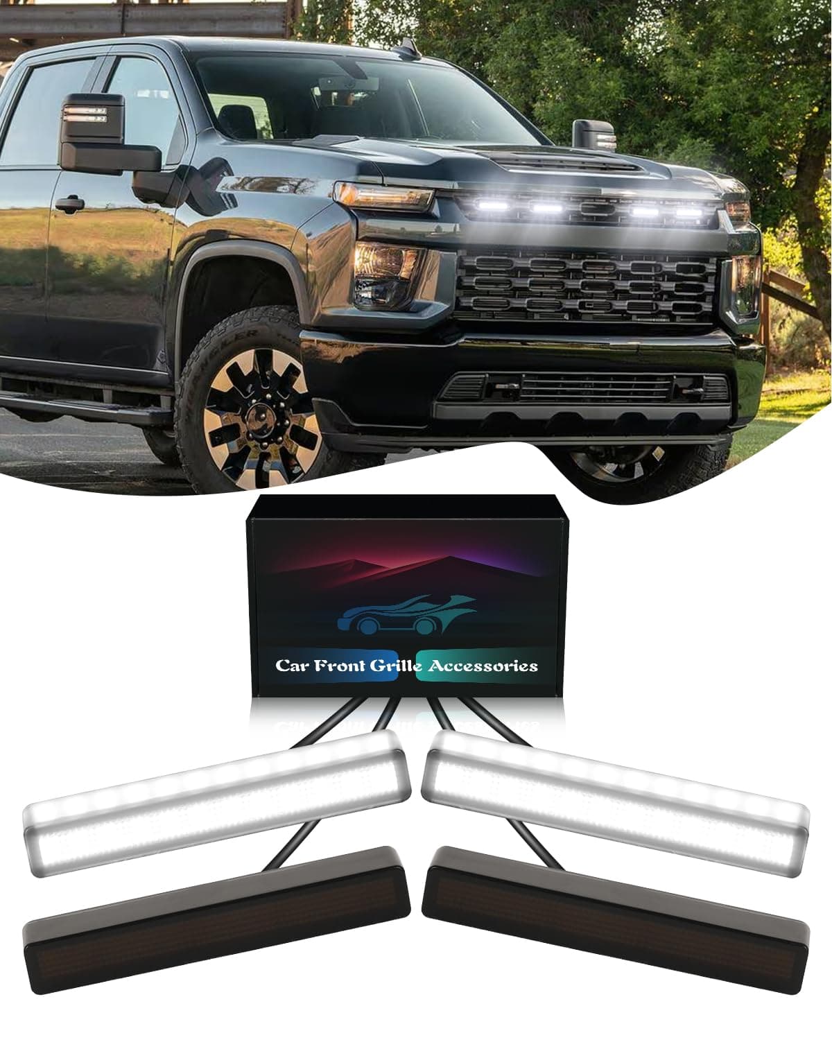 TBHOO LED Grill Light for 2025 2024 Chevrolet Silverado Raptor Grille Lights Amber Warning Front Bumper Lamp 20192023 Silverado Accessories 4Pcs White