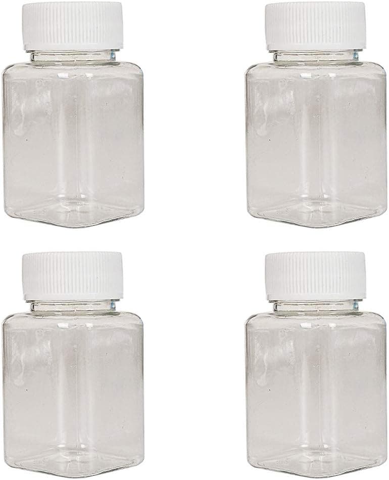4 Pieces 80ml Empty Clear Plastic Pill Bottles Solid Powder Container Plastic Square Solid Powder Container Reagent Storage Bottle with White Screw Cap, Transparent