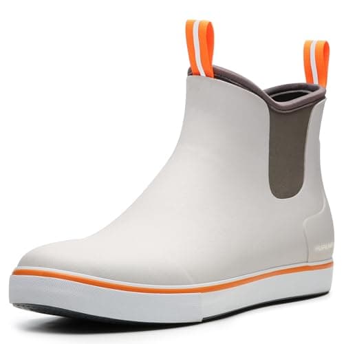 Furuian Men's Deck Boots Fishing Boots Waterproof Rain Boots Ankle Booties Slip On Neoprene Rubber Footwear Chelsea Boots Men botas para hombre for Gardening Fishing Boating Camping Sailing, Grey 10