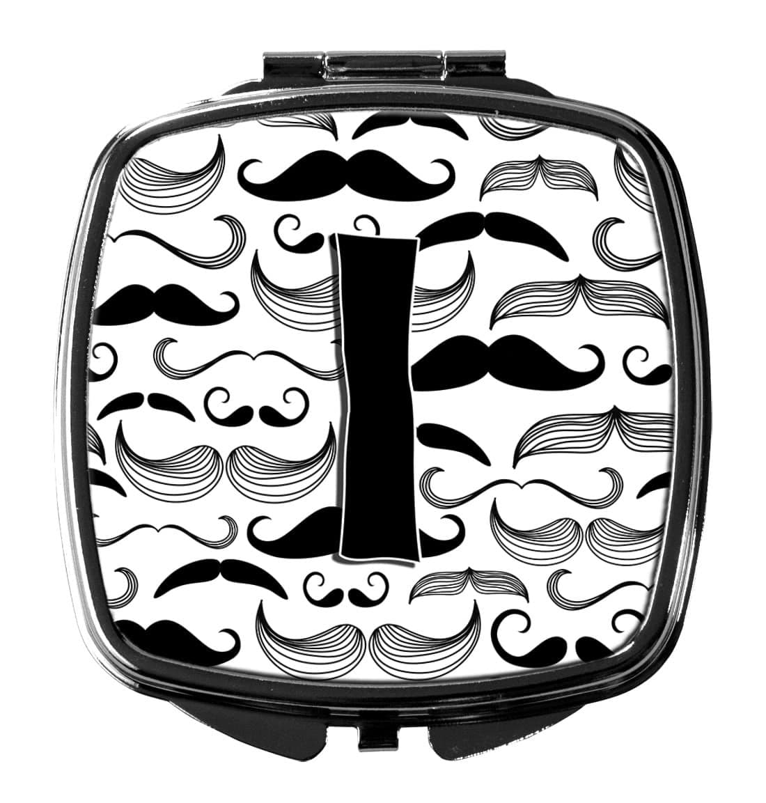 Caroline's Treasures CJ2009-ISCM Letter I Moustache Initial Compact Mirror Decorative Travel Makeup Mirror for Women Girls Gifts Pocket Makeup Mirror Folding Handheld