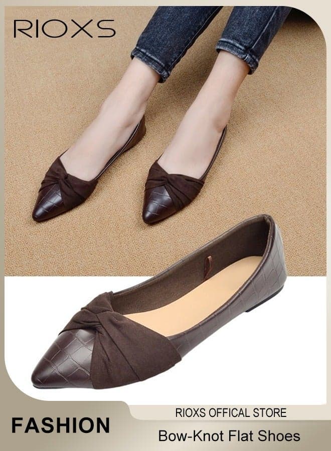 Women's Bow-Knot Flats, Stylish Pointed Toe Flat Loafer, Chic Dress Shoes for Women, Comfort Driving Office Shoes, Ladies Ballet Flats Shoes, Wear to Work Slip On Moccasins, Flats Dressy Flatsiving Office Shoes, Dazzling Loafers Deep Brown