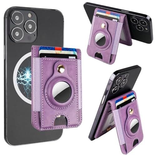 Bocasal for MagSafe Wallet Magnetic Card Holder for iPhone 171615141312 Pro MaxProPlusAir Adjustable Stand Mag Safe Leather Holder for Airtag RFID Blocking 5 Card Slots Purple