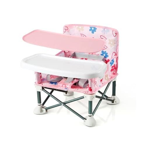 PandaEar Portable Baby Seat Travel Compact Fold with Straps for IndoorOutdoor Use Great for Camping Beach Lawn Toddlers Kids Boys Girls with Placemat Pink