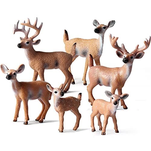 KEYUM 6 Pack Deer Figurines Toy Forest Animals WhiteTailed Deer Family Figures Plastic Woodland Creature Cake Topper for Baby Shower Birthday Decoration