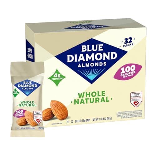 Blue Diamond Almonds Whole Natural Raw Snack Nuts 100 Calorie Travel Bags 32 count