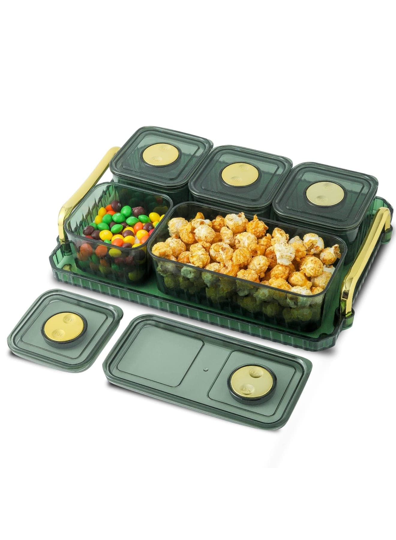 Candy Food Storage Containers with Lids Airtight, Split Sealed Snack Box, Covered Dried Fruit Tray, 5 Removable Snack Boxes for Nuts, Popcorn, Dried Fruit, Cooked Food, Bpa-Free (12 Inches)