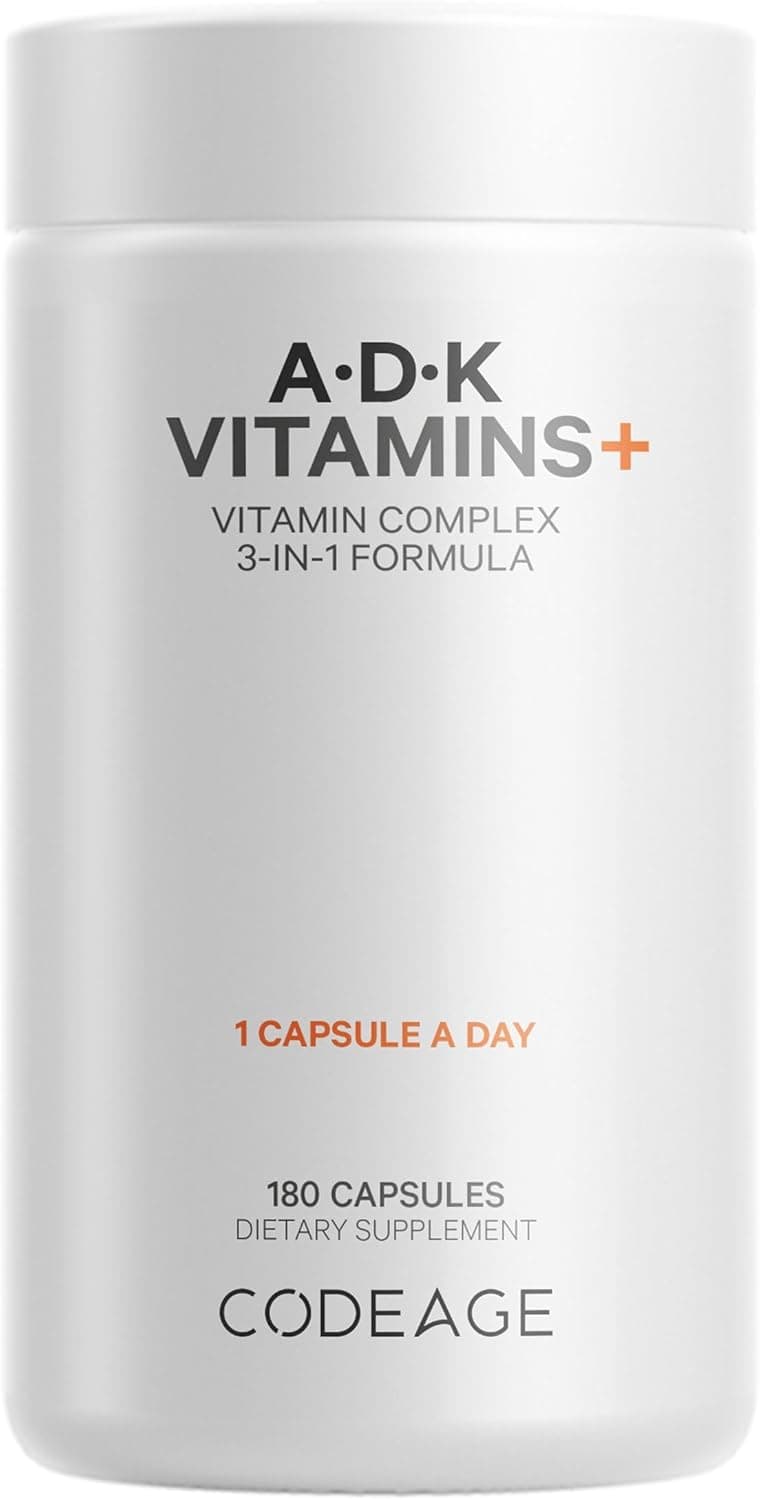 Codeage ADK Vitamins Supplement Essential Vitamin A D3 5000 IU K1 K2 MK4 MK7 6Month Supply 1 Capsule per Serving NonGMO GlutenFree 180 Capsules