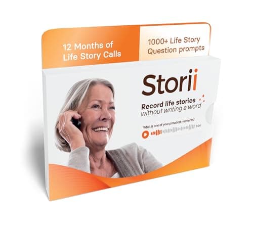 Storii Record Your Life Story Guided Voice Journal Audio Memoir A Unique Way to Share Your Story 12 Months of Call Prompts Automatic Transcription Gift for Grandma Grandpa Mom Dad