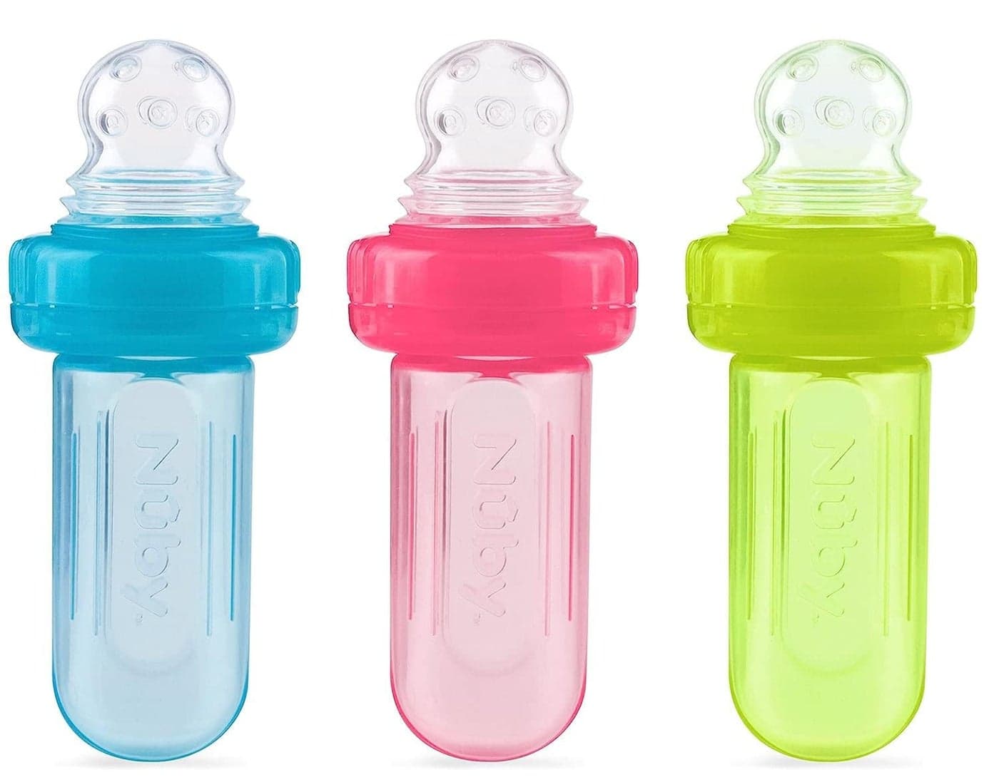 Nuby EZ SqueeZ Silicone Self Feeding Baby Food Dispenser 1 Count Pack of 1 AquaPinkGreen Colors May Vary