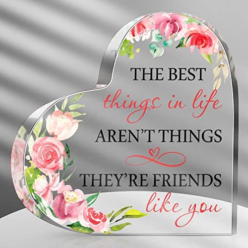 Spiareal Friends Gifts for Women Friendship Bestie Galentine's Day Gifts Plaque Valentines Best Flower Sister Birthday Thank You Gift for Female Acrylic Friendship(Sweet Style)