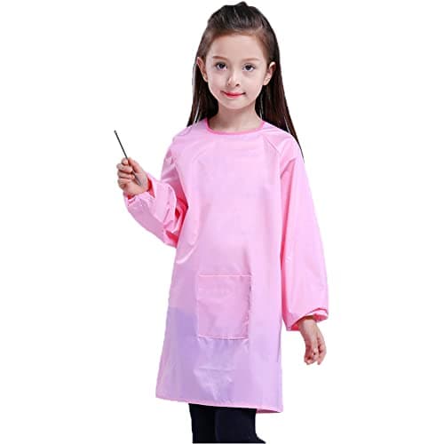 Huahui Kids Art Smock Waterproof Child Artist Painting Apron with 2 Pockets for Girls School Art Class Age 812