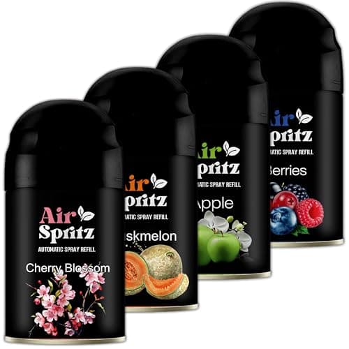 Air Spritz 225ml Freshmatic Automatic Air Freshener Refill (GREEN APPLE | RIPE BERRIES | CHERRY BLOSSOM | MUSKMELON - Pack of 4) | Automatic Room Freshener, Bathroom Freshener and Room Spray