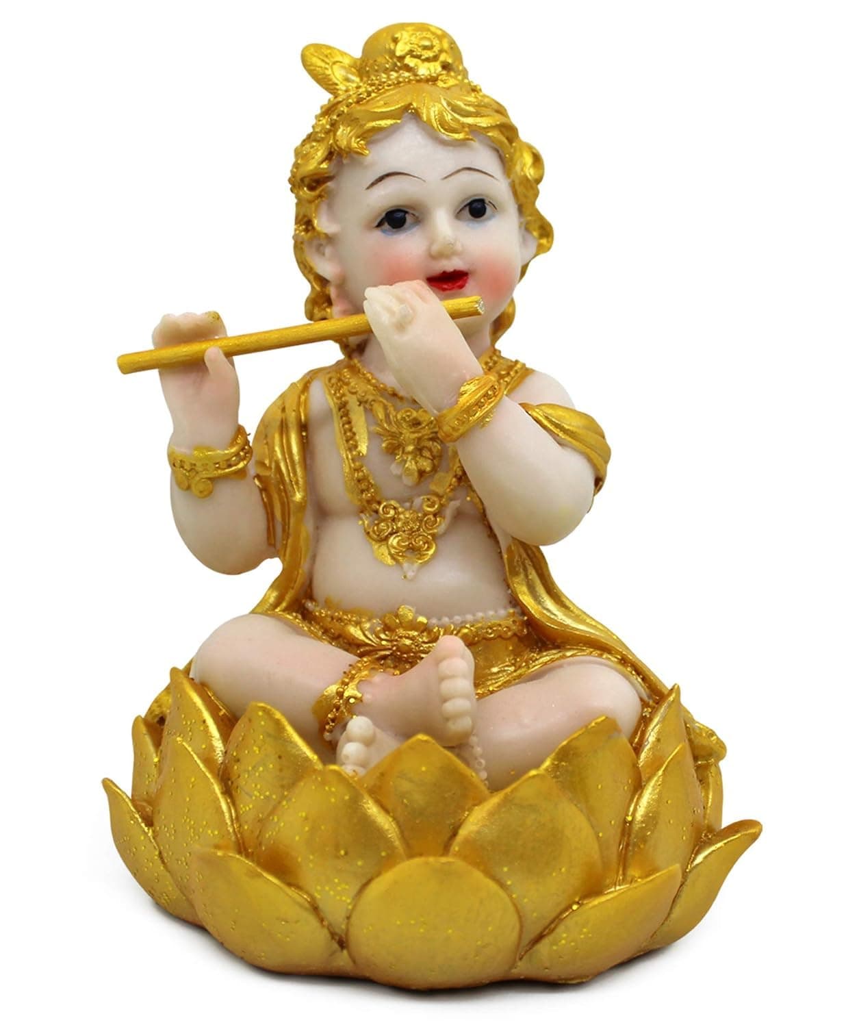 TIED RIBBONS Decorative Krishna Idol Statue Showpiece Decoration Items for Home Decor Living Room Mandir Temple Pooja Room Table Top Office Gifts (Golden, Resin, 14 Cm X 11 Cm)