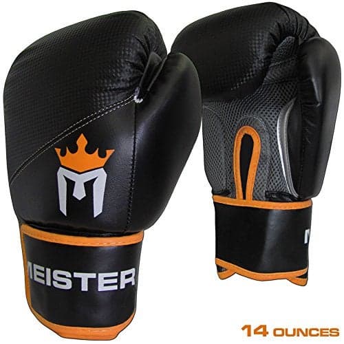 Meister Pro Boxing Gloves w/Wrist Support (Pair) - 14 Ounce, Adult, Black/Orange