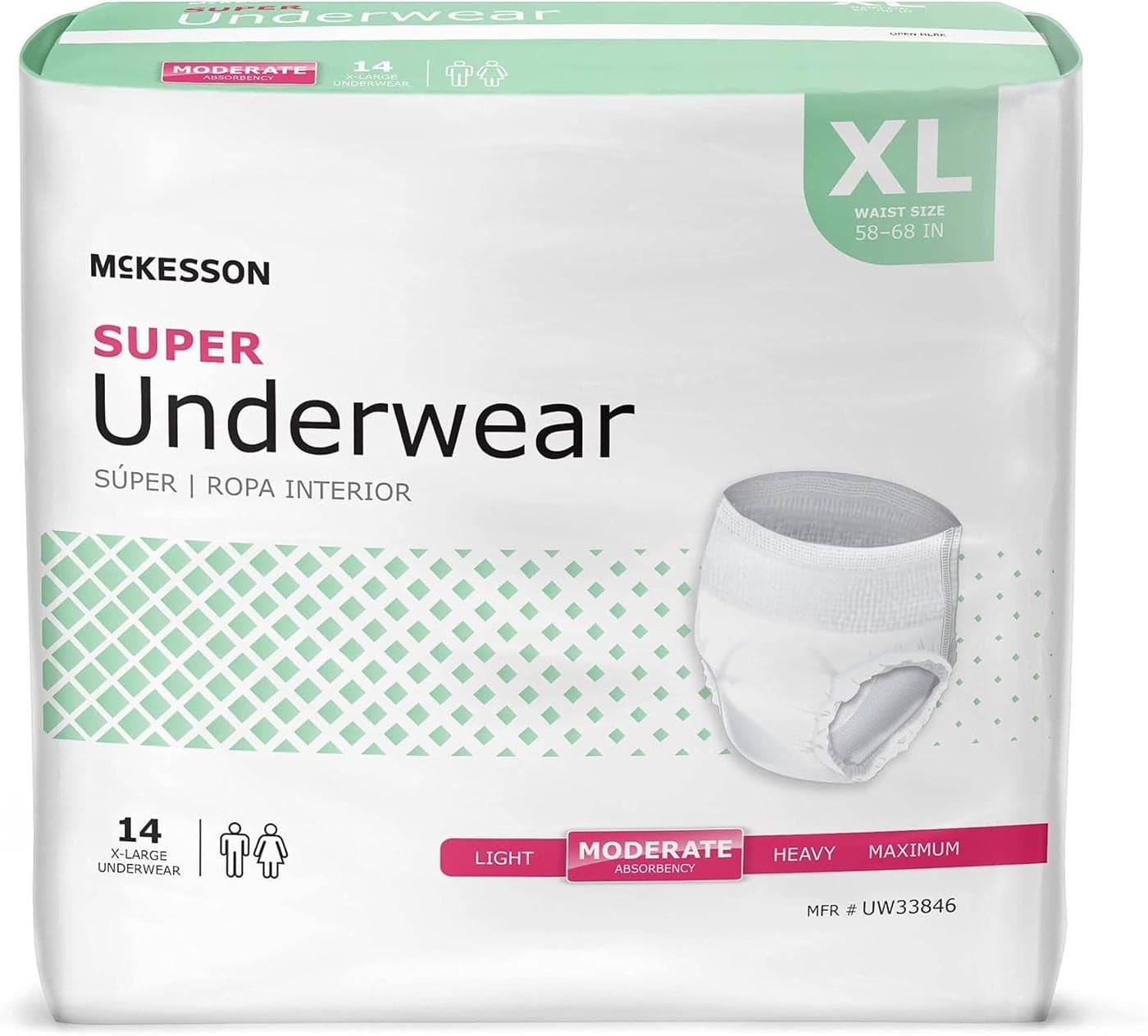 Super Adult Incontinence Underwear 14 Count Moderate Absorbency XL 5868 in Unisex Bladder Leak Protection PullOn Style with TearAway Sides Postpartum and Incontinence Support