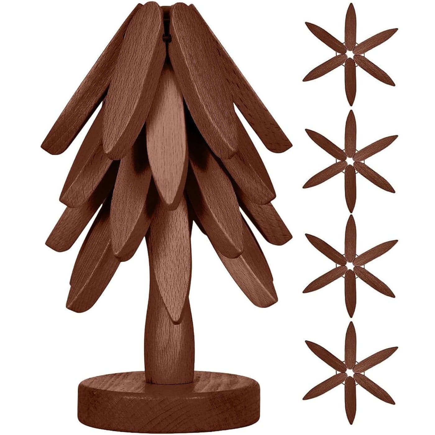 Wooden Cup Coaster SetTree Shape Trivet SetTree Coasters 4 Wooden Trivets 1 Stand stored for hot DishPotBowlteapothot Pot Set Brown