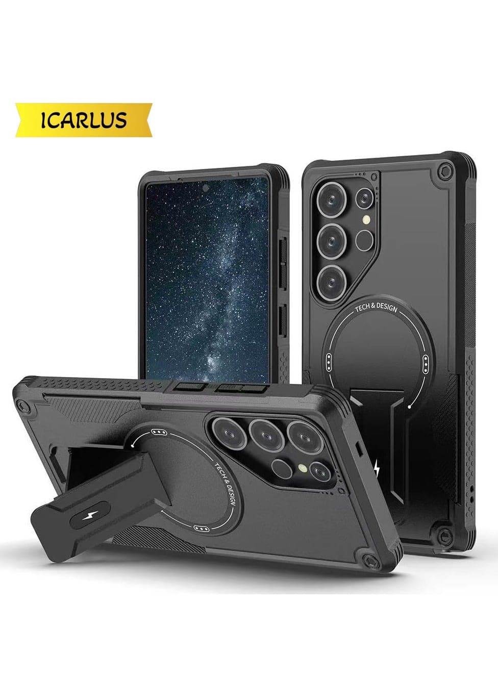 For Samsung Galaxy S24 Ultra with Kickstand Compatible with MagSafe Dual Laye Drop Proof Phone Case Stand Black