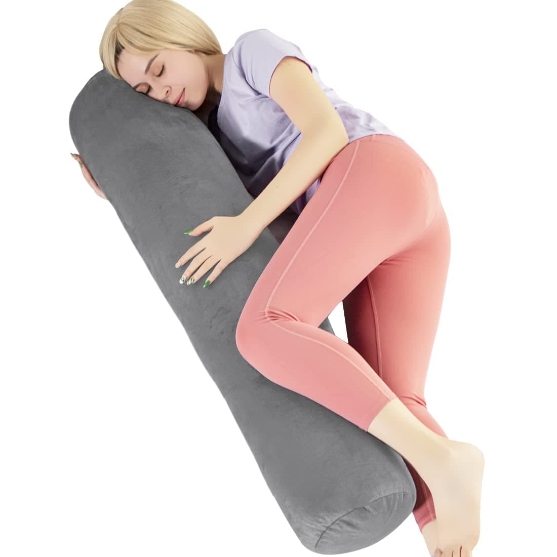 1 MIDDLE ONE Body Pillow for Adults Bolster Pillow with Removable Velvet Cover Long Round Cervical Roll Pillow 47 x 787 Grey