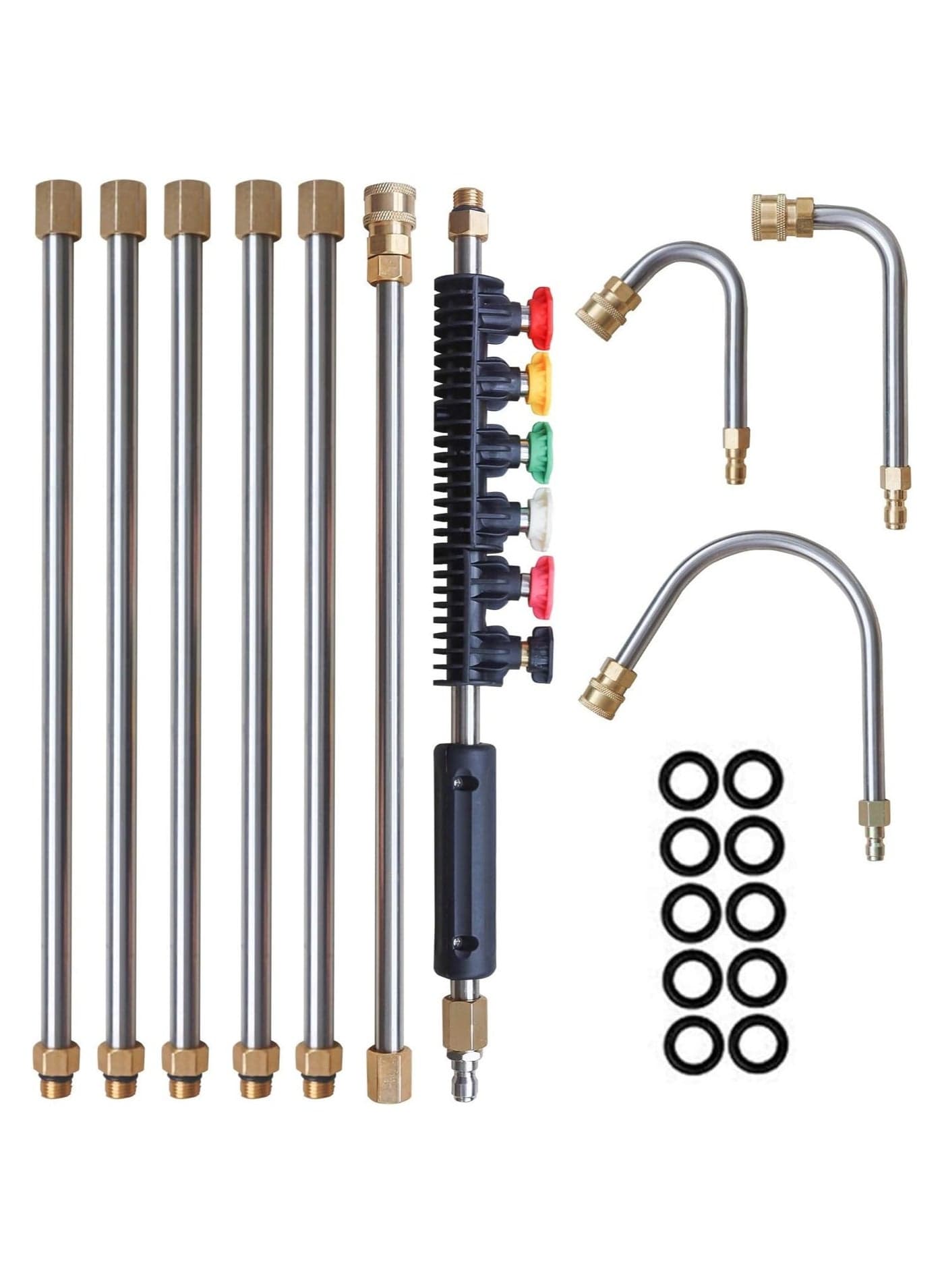 10-Piece High-Pressure Washer Wand Set with Durable Quick Connect and Six Adjustable Nozzles Including 30 Degree 90 Degree and 120 Degree Angles Suitable for Gutter Roof and Drainage Cleaning Rated for 4000 PSI Efficient Exterior Wall Washing