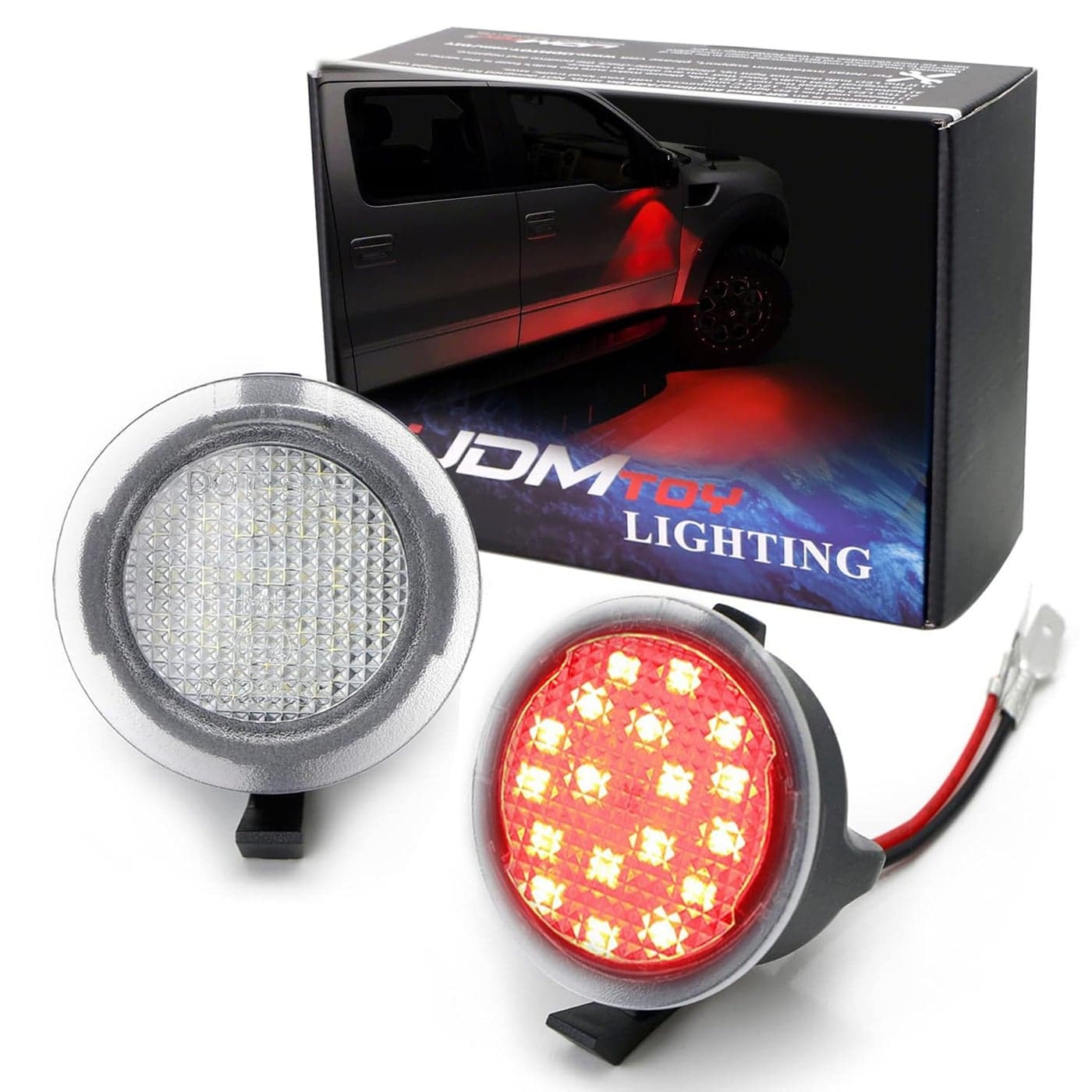 iJDMTOY Red LED Under Side Mirror Puddle Lights Compatible With Ford F150 Raptor Edge Explorer Flex Lincoln Navigator Mark LT MKX etc Powered by 18 pcs Red SMD LED Lights