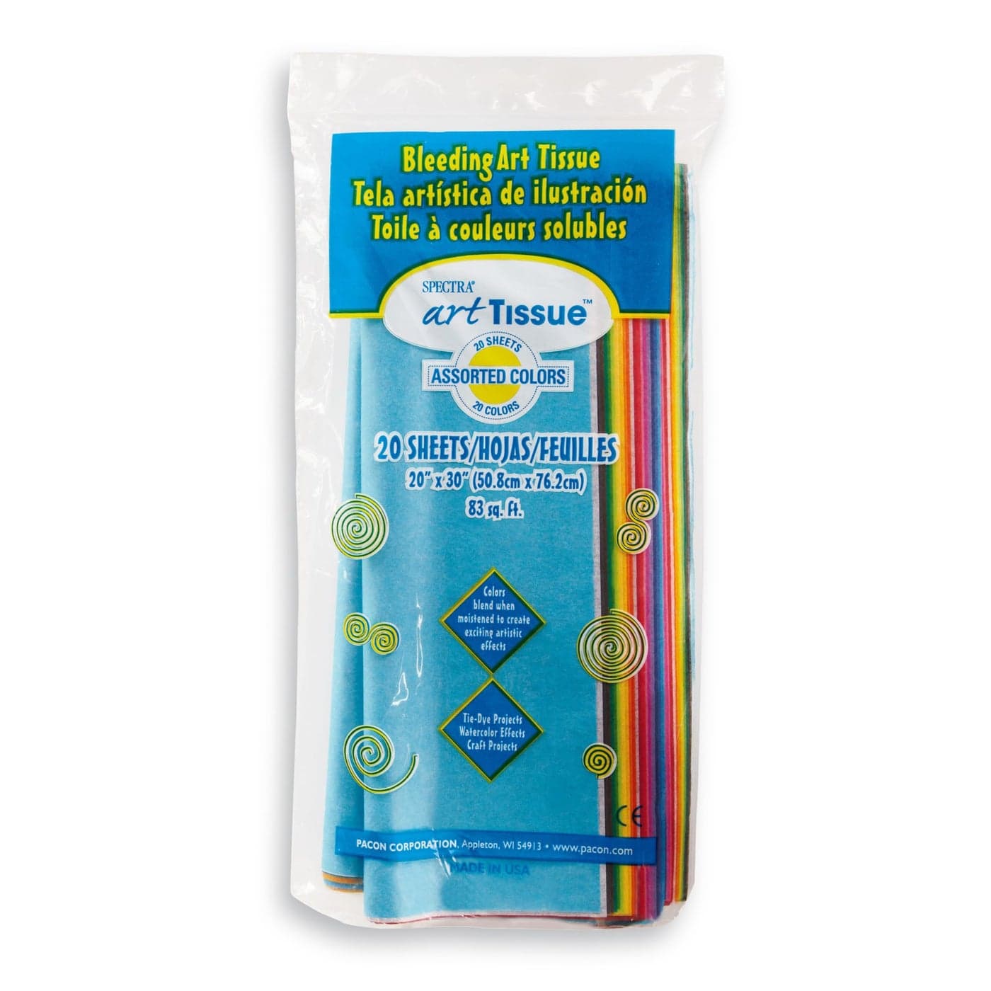 Pacon Spectra Art Tissue 20 x 30 20 Assorted Colors 20 SheetsPack