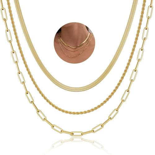 VAMA FASHIONS Premium Stainless Steel Herringbone, Rope & Paperclip Neck Chain Trendy & Western Necklace Chains for Women & Girls (14k Gold)