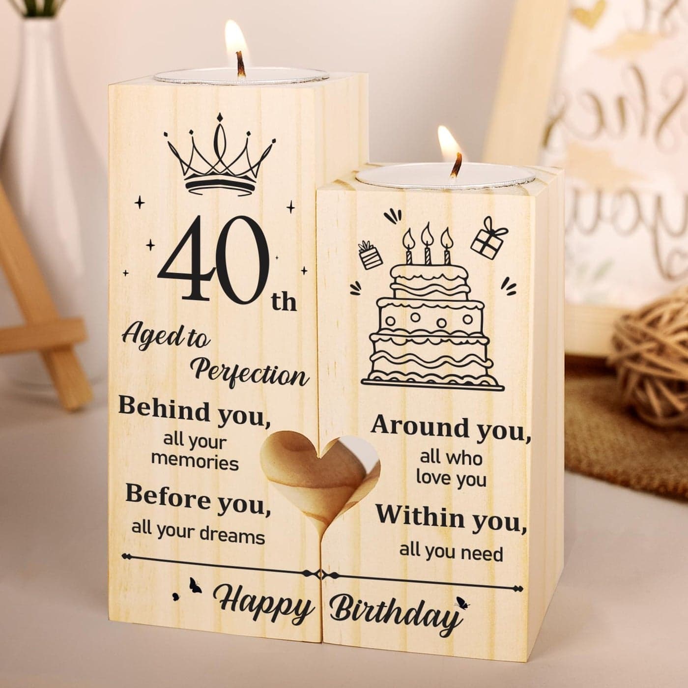 40th Birthday Gifts for Women Men Candlestick 40 Years Old Gifts for Mum Her Dad from Daughter SonHappy Birthday Presents for Grandma Wife Husband Friends Him Candle Holder