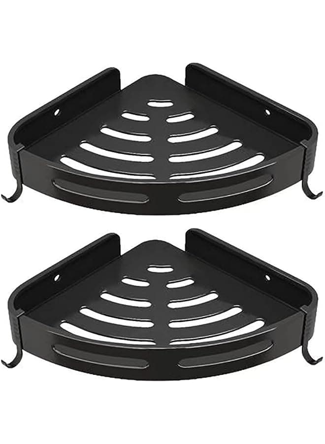 Shower Caddy Corner,Shower Organizer Corner Shower Shelf with 4 Hooks,2-Pack Stainless Steel Shower Shelves for Bathroom Storage,Comes With Free Glue And Punched Screws(Black)