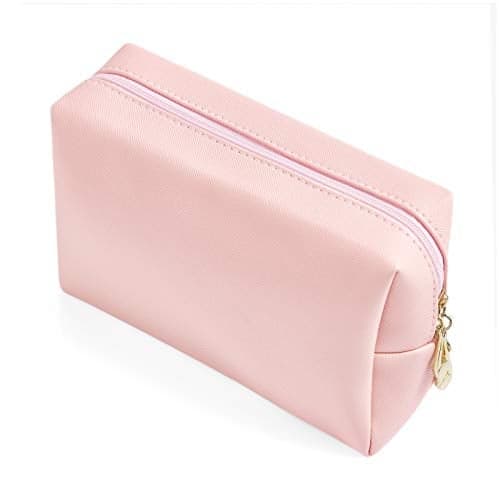 Sohynca PU Leather Cosmetic Bag for Women Minimalism Makeup Bag for Daily Use Portable Storage Purse Small Neat Cosmetic Pouch Water-resistant Toiletry Bag for Travel (Rose Pink)
