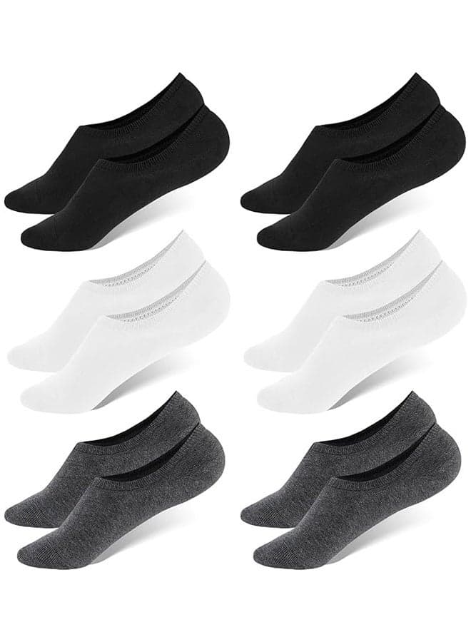6 Pack No Show Low Cut Socks Men - Invisible Casual Cotton Loafer Socks With Non-Slip Grip