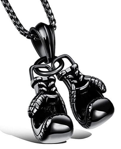 Hamoery Men Punk Stainless Steel Black Boxing Gloves Chain Pendant Necklace(Black)