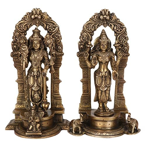 ARTVARKO Brass Vishnu Laxmi Narayan Murti Standing Vishnu Lakshmi Statue Showpiece for Home Decor Puja Items and Gifts 9 Inches