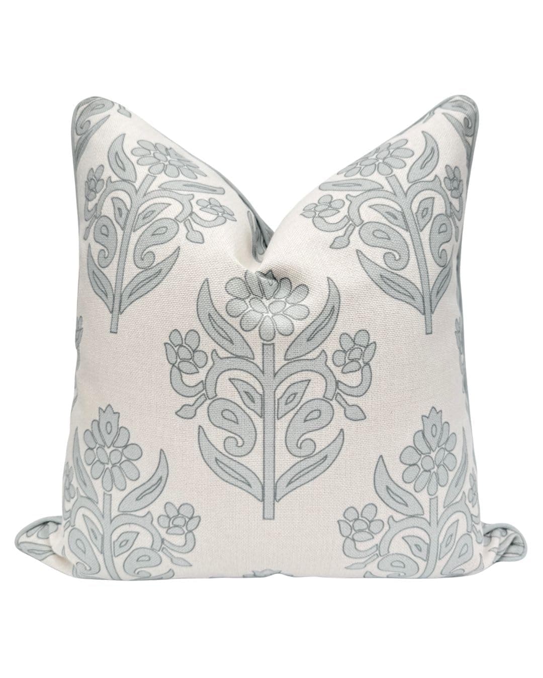 Jillien Harbor “The Naples” Floral Block Print Pillow Cover – Soft Grey and Off-White Decorative Throw Pillow Cover – Grandmillennial Home Decor, 20" x 20"