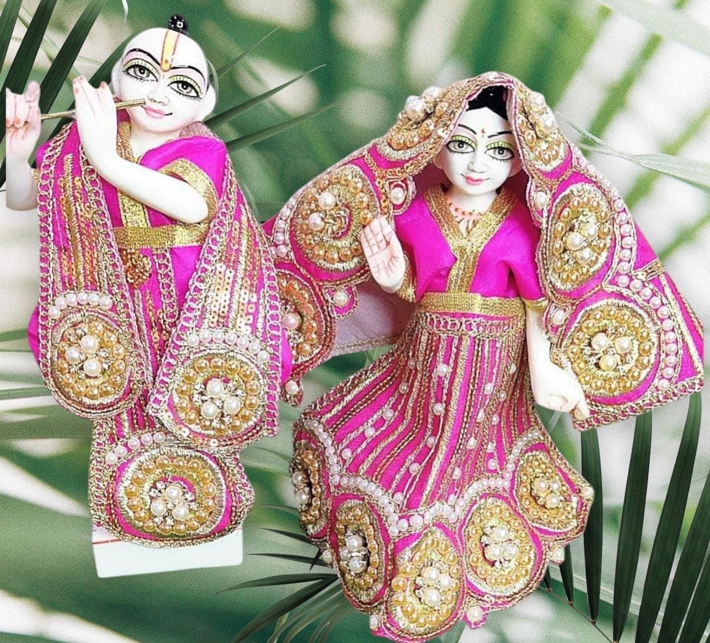 Partish Radha Krishna Heavy Dress | Poshak for Yugal Jodi | Radhe Krishna Ji Poshak (Dress Size 3 Inches for 5 Inches Murti, Magenta-E)