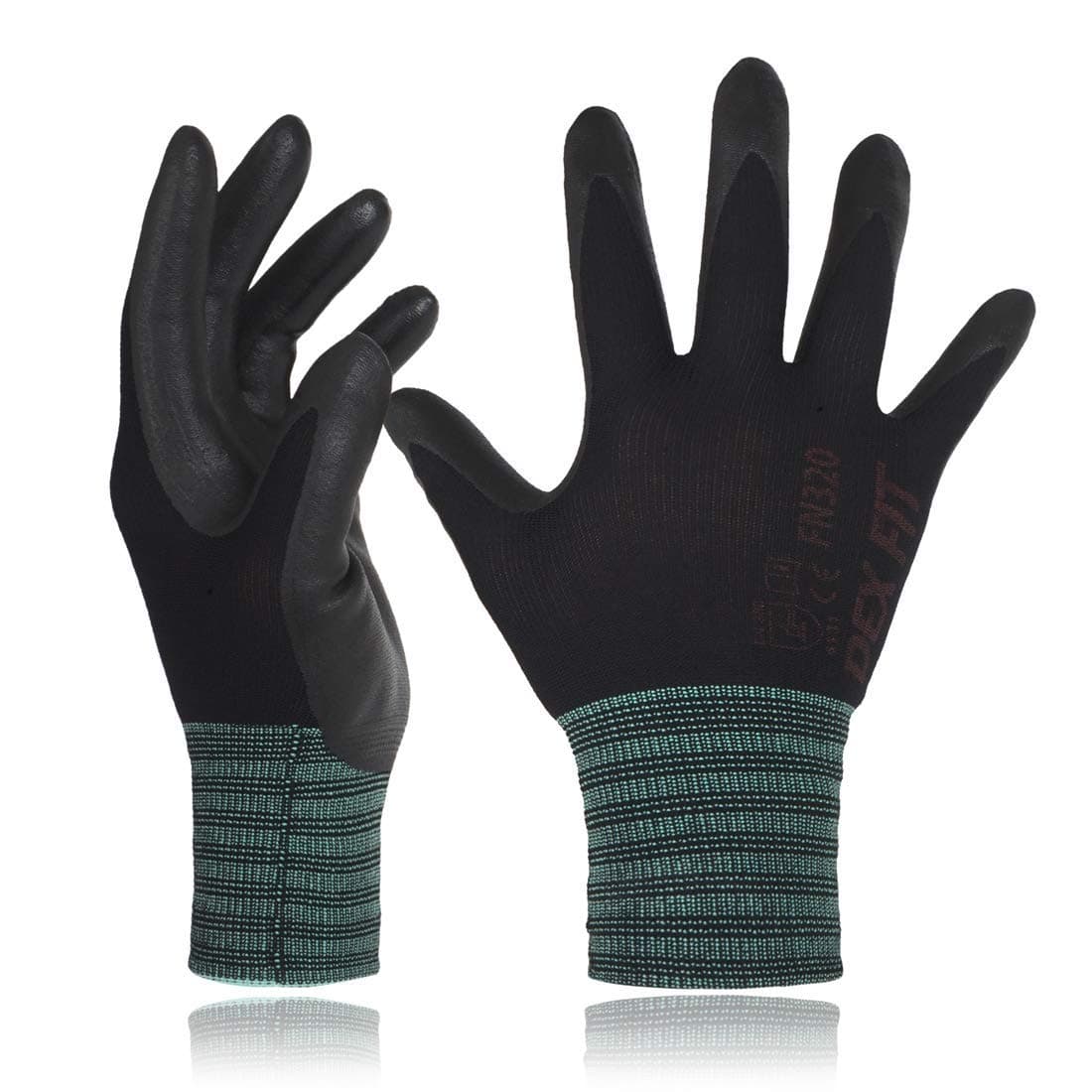 DEX FIT Premium Nylon Nitrile Work Gloves FN320 3 Pairs 3DComfort Stretchy Fit Firm Grip Thin Lightweight Durable Breathable Cool Machine Washable Black 10 XL