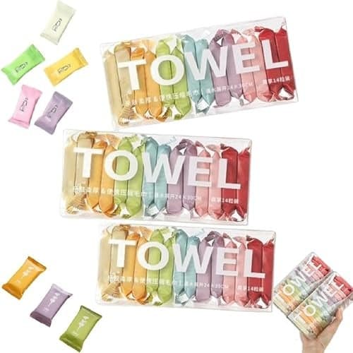 KASQUE Compressed Towels Tablets, Disposable Face Towels, 28 x 24 cm Soft Wipe Washcloths, Portable Coin Tissue Paper for Outdoor Travel Camping Hotel Beauty Salon, Pack of 42