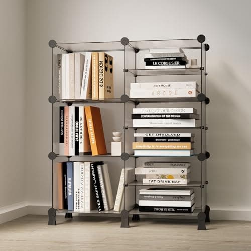 BOXJOY 9 Shelf Plastic Book Shelf Organiser with White Translucent Panels and Bottom Stand Bookshelf Organizer Cabinet Rack for Bedroom Living Room Study Storage Showcase Display for Home